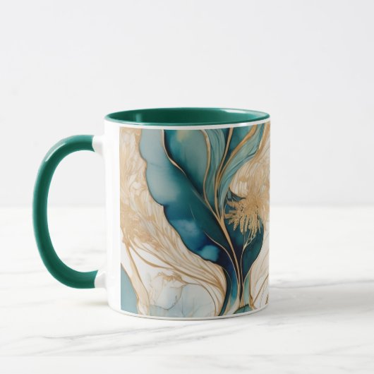 Mug Chasseur vert avec bordure dorée Abstraite (Gauche)
