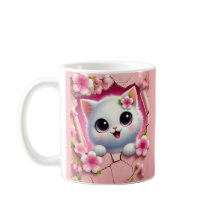 Chat 3D adorable regardant à travers un mur floral