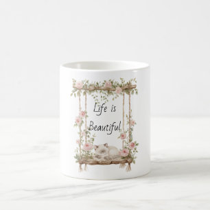 Mug Chat à balançoire floral Roses Rose Gêné