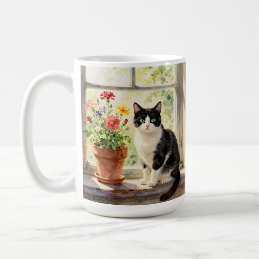 Mug Chat à l'aquarelle, Fleurs et Poème (Gauche)