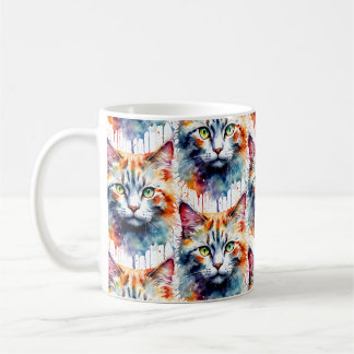 Mug Chat à l'aquarelle multicolore splash art
