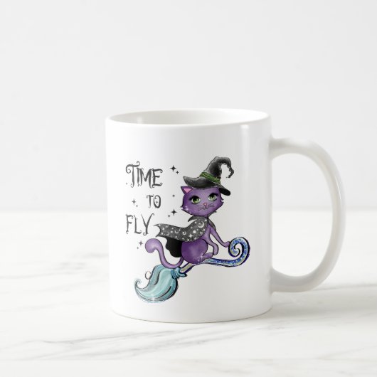 Mug Chat à sorcière volante mignonne | Temps de vol (Droite)