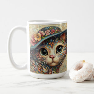 Mug Chat Abstrait à chaton en fleurs avec Casquette