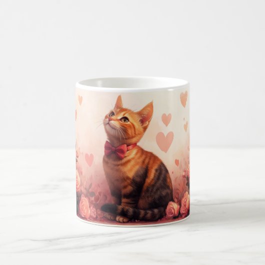 Mug Chat Abyssin avec des Roses - Saint-Valentin (Centre)