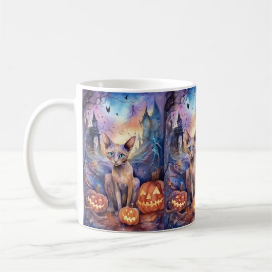 Mug Chat abyssin d'Halloween avec citrouilles effrayan (Gauche)
