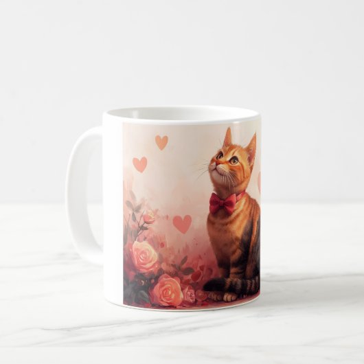 Mug Chat abyssinien avec Rose - Saint Valentin (Devant gauche)