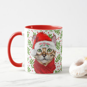 Mug Chat abyssinien dans un chapeau de Père Noël avec 