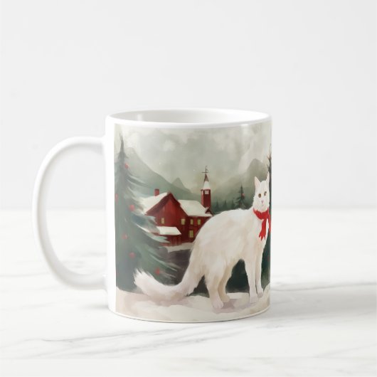 Mug Chat angora turc à Noël sous la neige (Gauche)