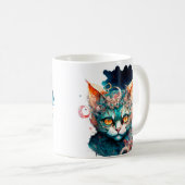 Mug Chat aquarelle de style steampunk (Devant droit)