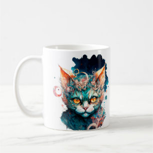 Mug Chat aquarelle de style steampunk