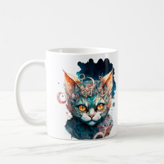 Mug Chat aquarelle de style steampunk (Gauche)