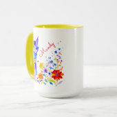 Mug Chat aquarelle et fleurs personnalisées (Devant gauche)