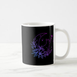 Mug Chat Assis Sur Crescent Lune Fleurs Étoiles Femmes