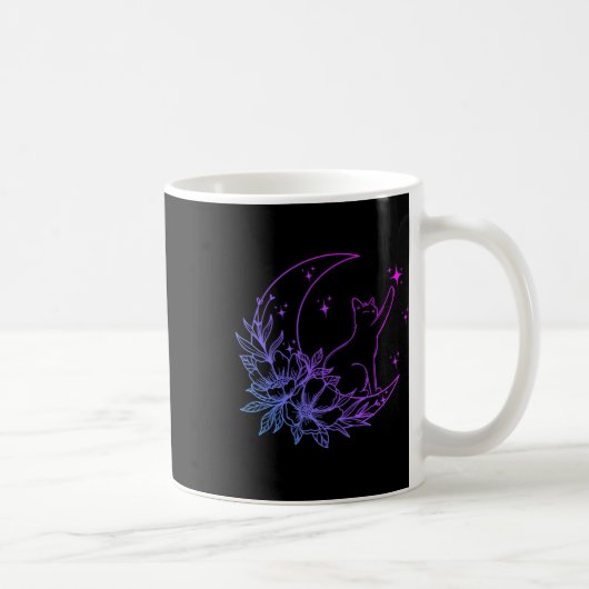 Mug Chat Assis Sur Crescent Lune Fleurs Étoiles Femmes (Droite)