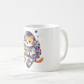 Mug Chat Astronaute Mignon Buvant du Café Dans l'Espac (Devant droit)