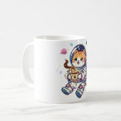 Mug Chat Astronaute Mignon Buvant du Café Dans l'Espac (Devant gauche)