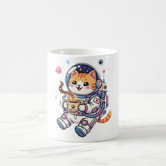 Mug Chat Astronaute Mignon Buvant du Café Dans l'Espac (Centre)