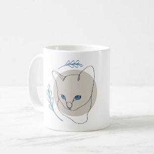 Mug Chat aux yeux bleus minimaliste en dessin au trait