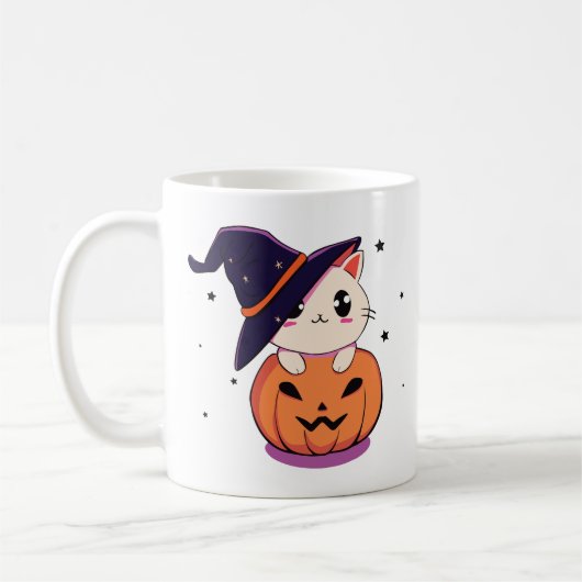 Mug Chat avec casquette sorcier à Halloween Jack-O-Lan (Gauche)