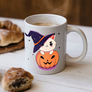 Mug Chat avec chapeau de sorcière dans la citrouille d