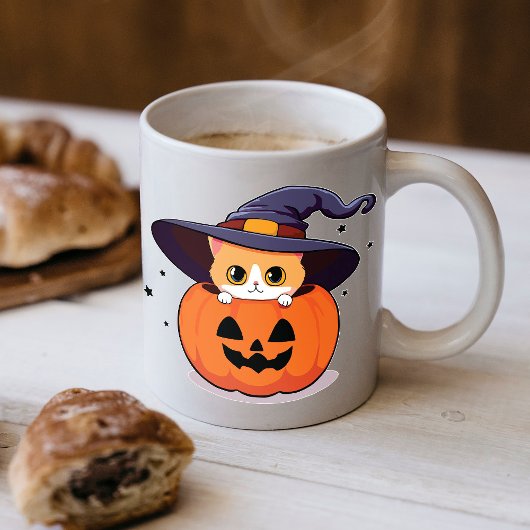 Mug Chat avec chapeau de sorcière dans la citrouille d