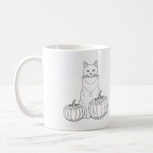 Mug Chat Avec Citrouille Ligne De Chute Minimale Art E (Gauche)