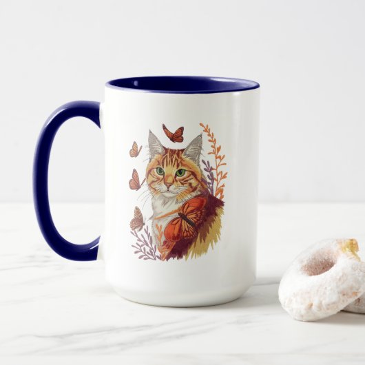 Mug Chat avec papillons Monarch (Avec donut)