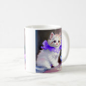 Mug Chat blanc avec collier de fleurs violettes (Devant droit)