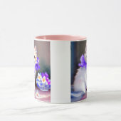 Mug Chat blanc avec collier de fleurs violettes (Centre)