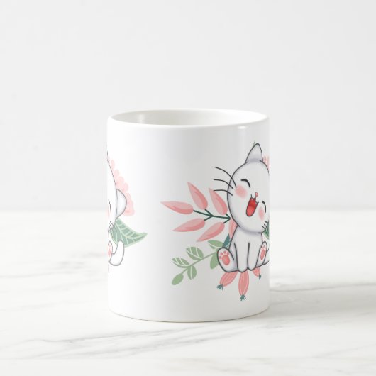 Mug chat blanc avec fleur (Centre)