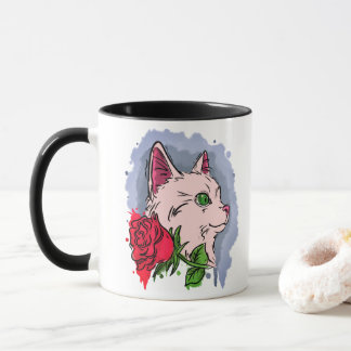 Mug Chat blanc avec fleur