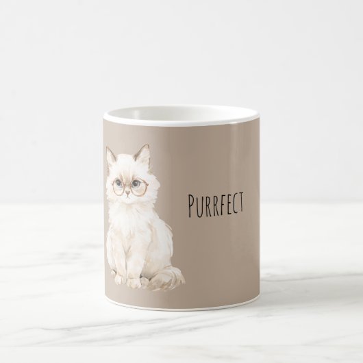 Mug Chat blanc crème de cacao avec lunettes Parfait (Centre)