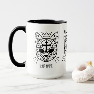 Mug Chat blanc de minou de crâne de sucre de Goth ave
