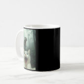 Mug Chat blanc drôle selfie avec T-rex dinosaure, chat (Devant gauche)