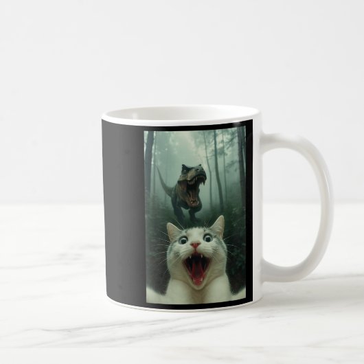 Mug Chat blanc drôle selfie avec T-rex dinosaure, chat (Droite)