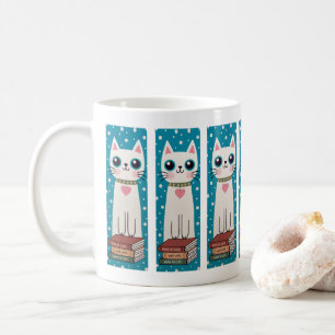 Mug Chat Blanc Fantaisiste Doodle et Livres