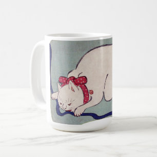 Mug Chat Blanc Jouant Avec Une Chaîne, Hiroshige