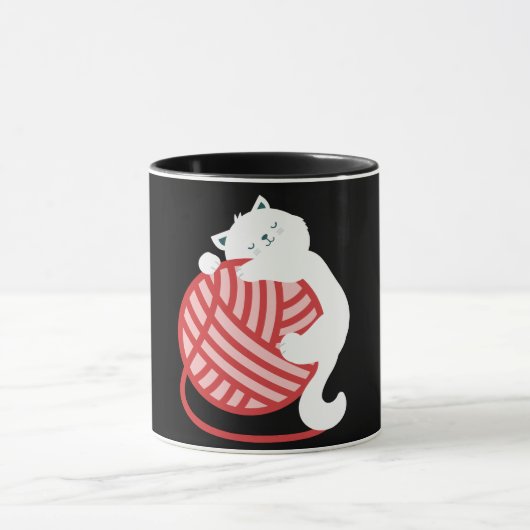 Mug Chat blanc mignon avec boule de fil (Centre)