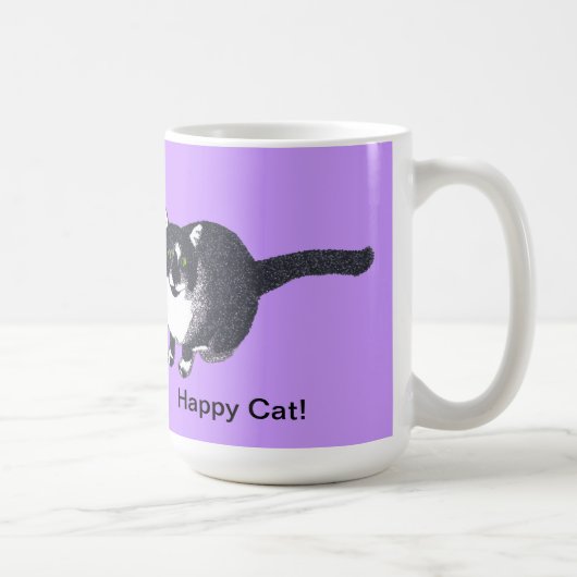 Mug Chat blanc mignon noir en Pointillisme Joyeuses Mu (Droite)