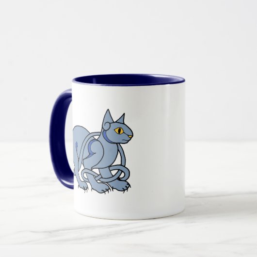 Mug Chat bleu de noeud celtique médiéval d'art (Devant gauche)