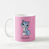 Mug Chat bleu mignon sur nom personnalisé rose (Gauche)