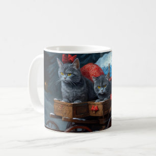 Mug Chat bleu oriental neige traîneau Noël décoration