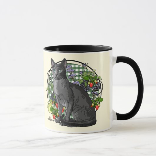 Mug Chat bleu russe avec des baies (Droite)