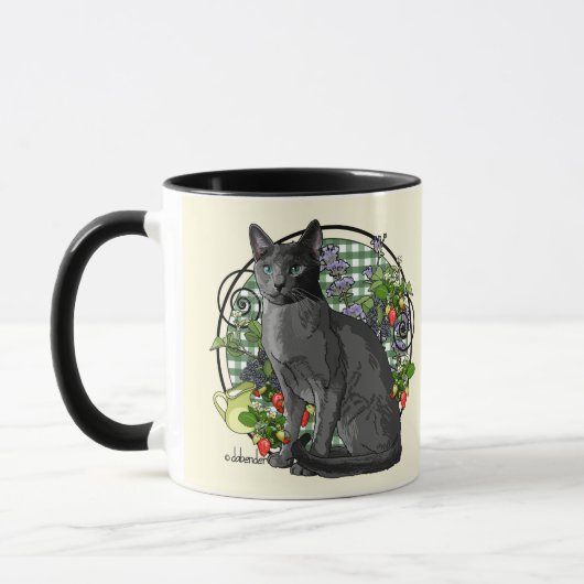 Mug Chat bleu russe avec des baies (Gauche)