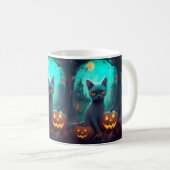 Mug Chat bleu russe d'Halloween avec la peur Citrouill (Devant droit)