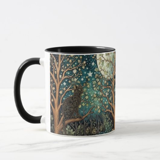 Mug Chat boho ciel nocturne étoilé forêt boisée (Gauche)