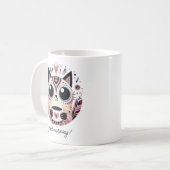 Mug Chat Boho mignon avec coeur | Bonjour | Pastel (Devant gauche)
