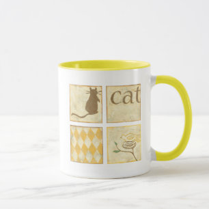 Mug Chat Brown et oiseau jaune par Chariklia Zarris