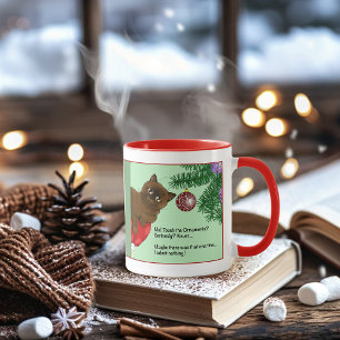 Mug Chat Brun de Noël Mignon Vert Enjoué Humour