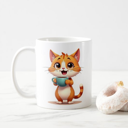 Mug Chat Café Mignon – Design Cartoon Recto-Verso (Avec donut)